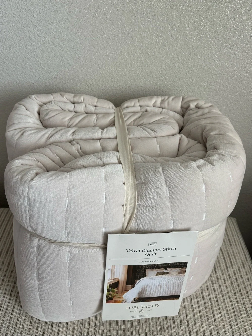 NWT King Channel Stitch Velvet Quilt Cream - Threshold
